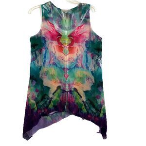 SOFT SURROUNDINGS sz M Chiffon Colorful Sleeveless Watercolor Impressionist Top